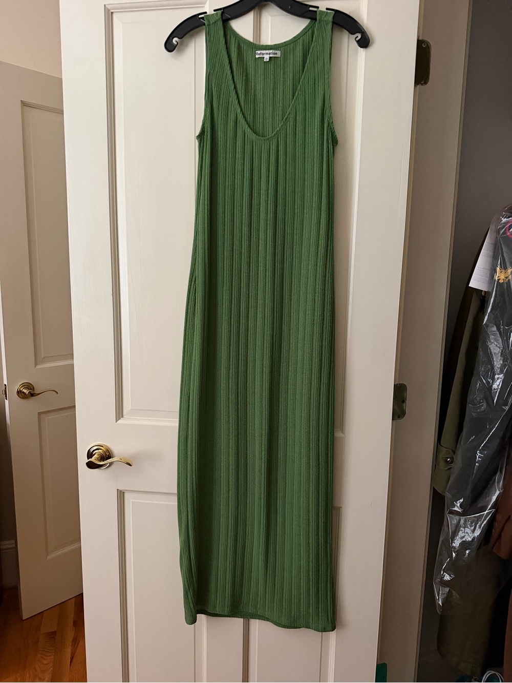 Reformation Ribbed Scoop-Neck Maxi Dress - Green